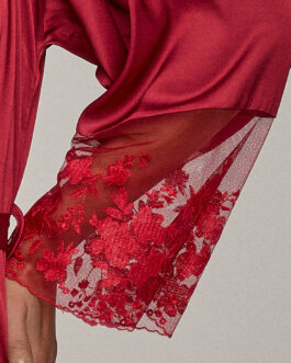 Long Sleeve Satin Bathrobe Ruby Red Tango by Dalia Lingerie