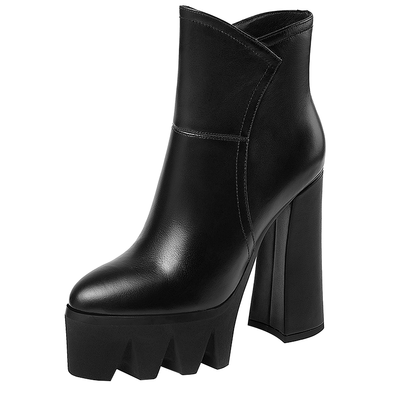 Short Leather Boots with Platform Heels in White or Black
