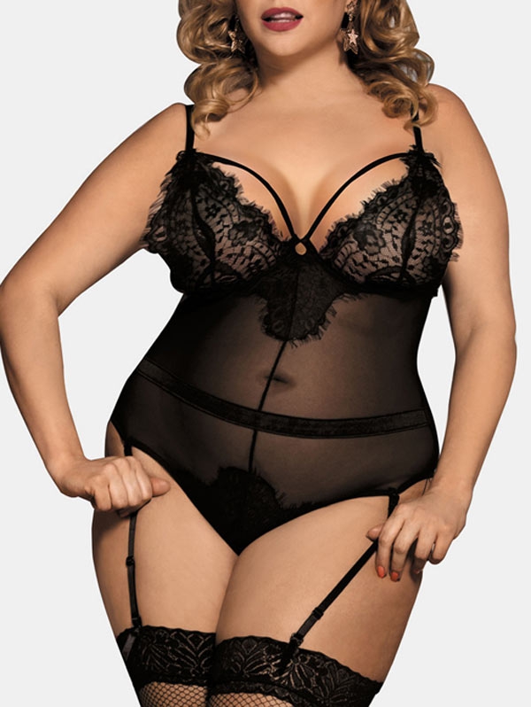 Plus Size Teddy Lingerie with Lace and Mesh